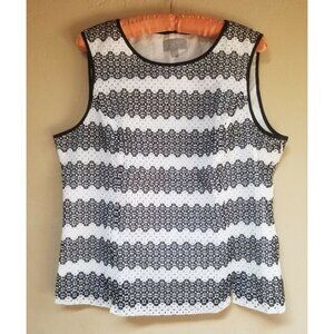 Pure Collection Top Womens 12 Black White Embroidered Eyelet Tank Blouse Casual